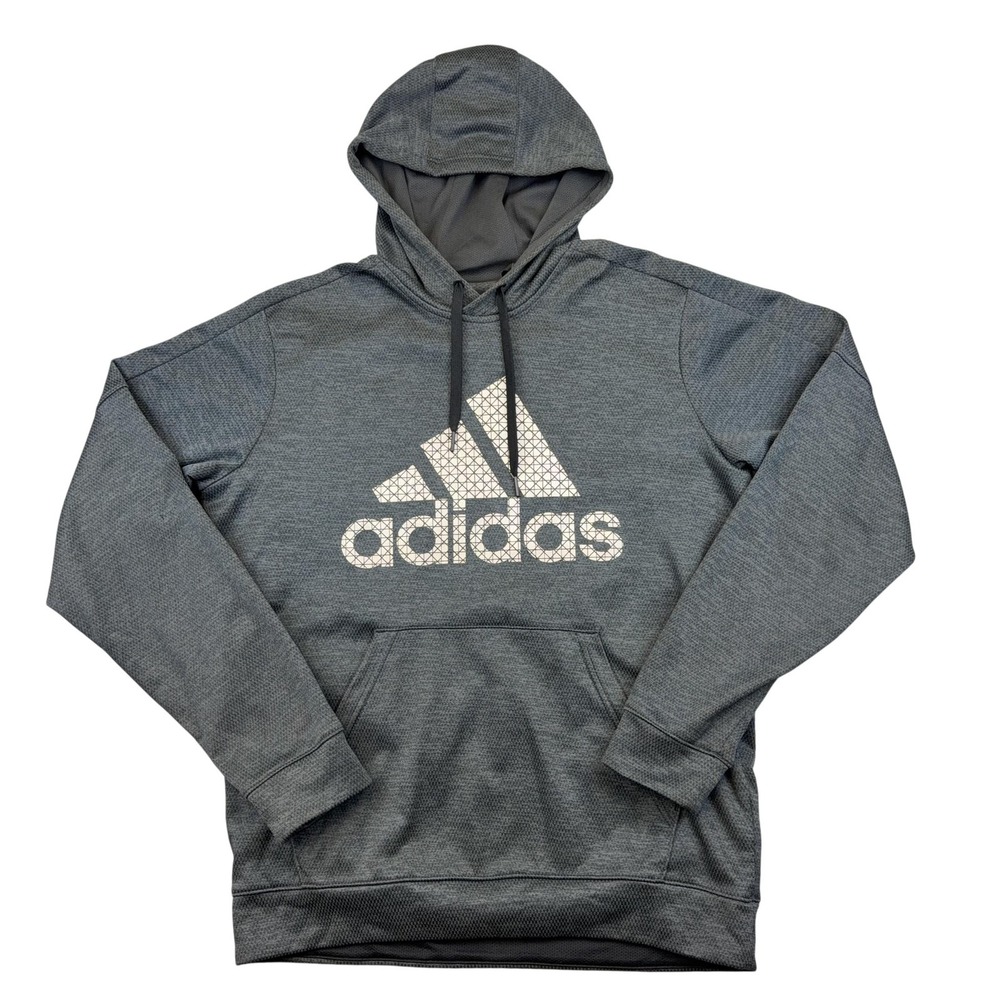 Adidas Hoodie Mens Large Gray Climawarm Fleece Pullover Logo Athletic Sweatshirt